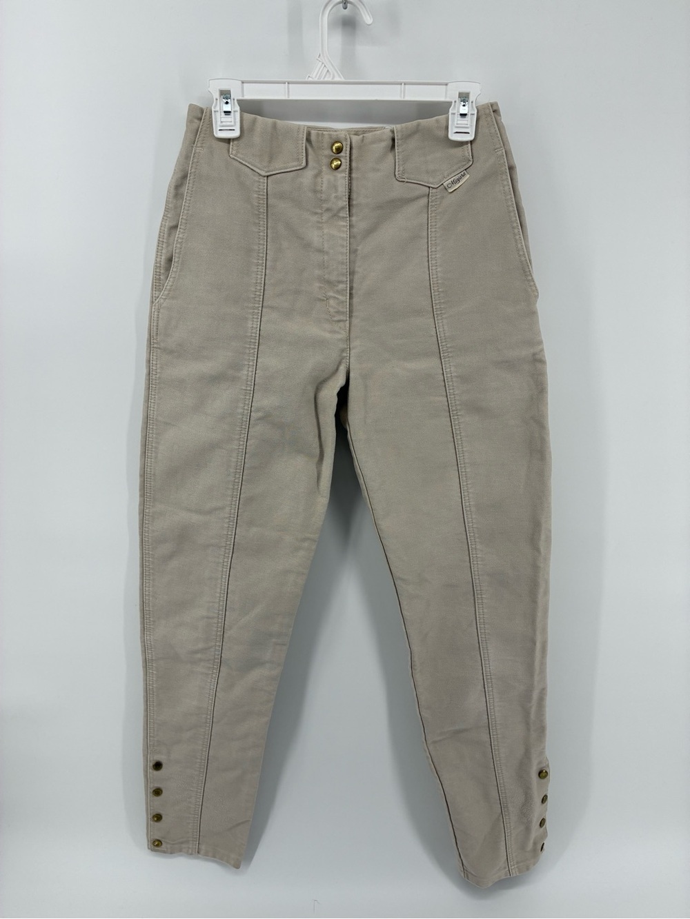 Vintage Moleskins of Australia High-Waist Beige Button-Accent Pants